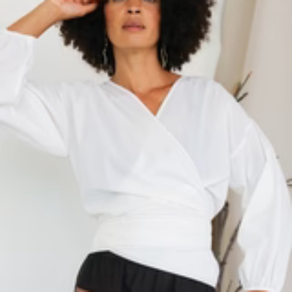 Paige Wrap Top, White Poplin